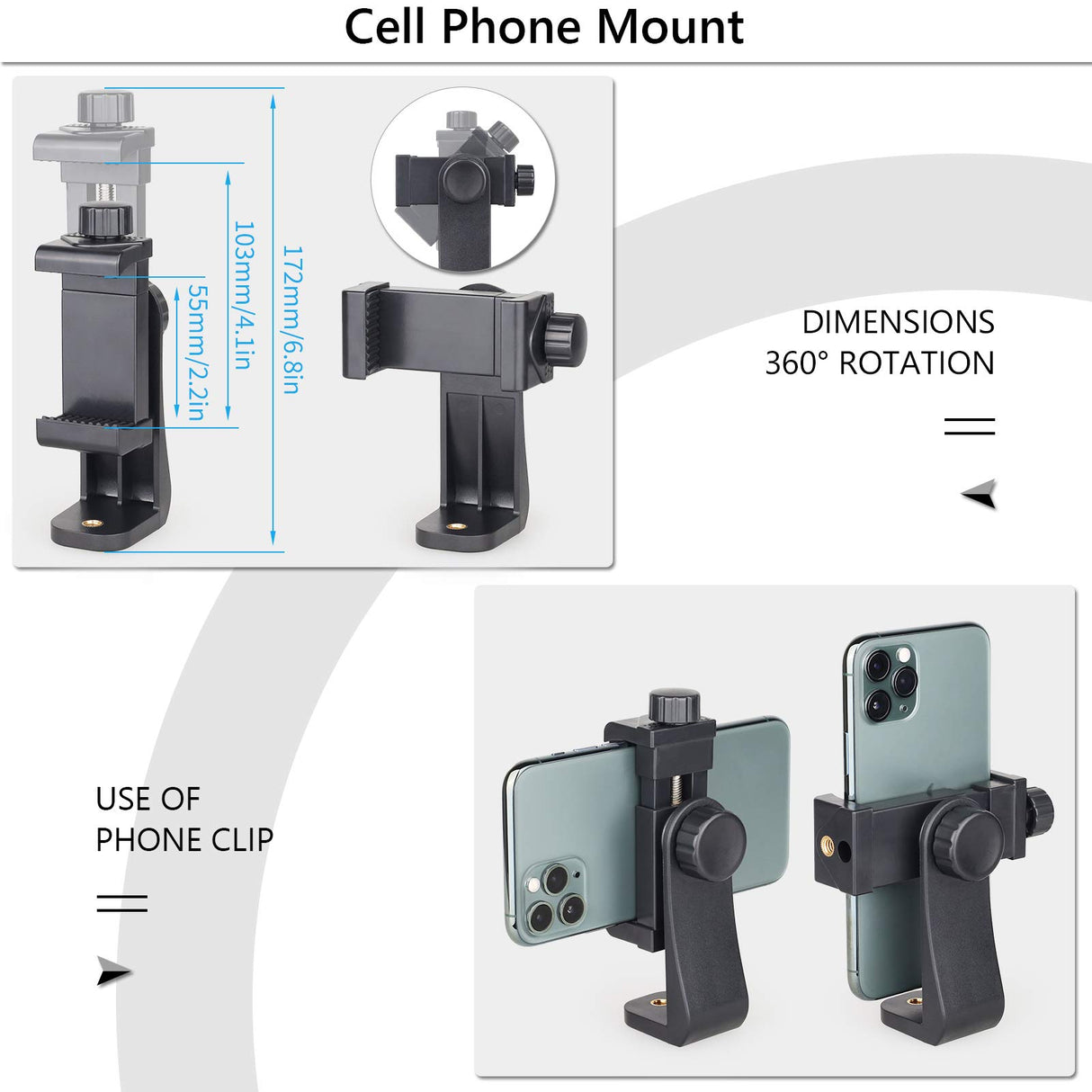 Camera Tripod for Camera, 159 cm Smartphone Tripod Stand with Phone Holder Mount、Bluetooth Wireless Remote and 2 Quick Release Plates Support Canon,Sony,Nikon,DSLR Camera, Cellphone, etc