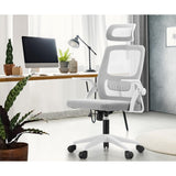 Ergonomic Office Chair, Highly Breathable Home Office Chair with Removable Headrest, Retractable Armrest and Wide Tall Backrest, Computer Desk Chair for Office White