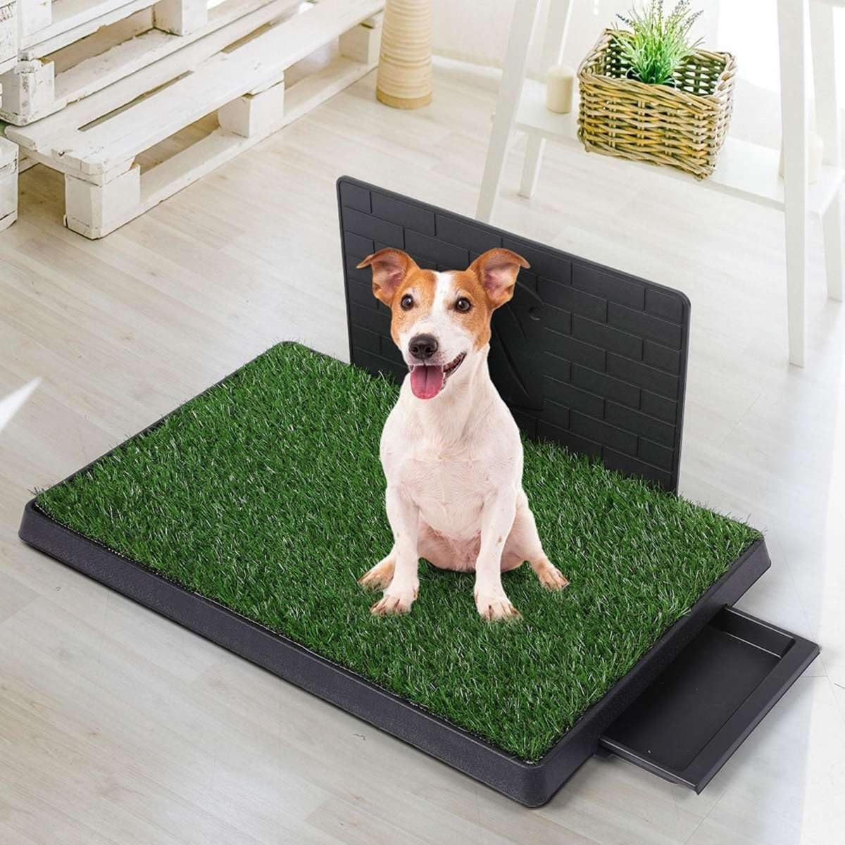 Pet Training Portable Toilet Training Pad Large, 3 Layers Pee Pets Potty Pad with 2 Grass Mat 1 Splash-proof Wall, Dog Toilet Puppy Training Pad, Grass Dog Litter Tray for Indoor Outdoor Balcony