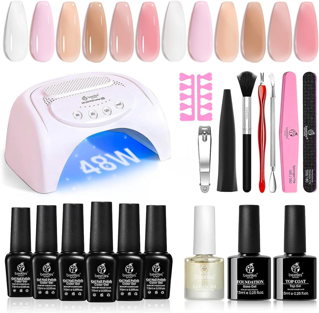 Gel Polish Gel Nail Polish Kit with U V LED Light 48W,6 Colors Jelly Milky White Sheer Pink Nude Gel Polish Starter Kit Manicure,Soak Off U V Gel Nail Polish Set Salon DIY Valentine Women Girls