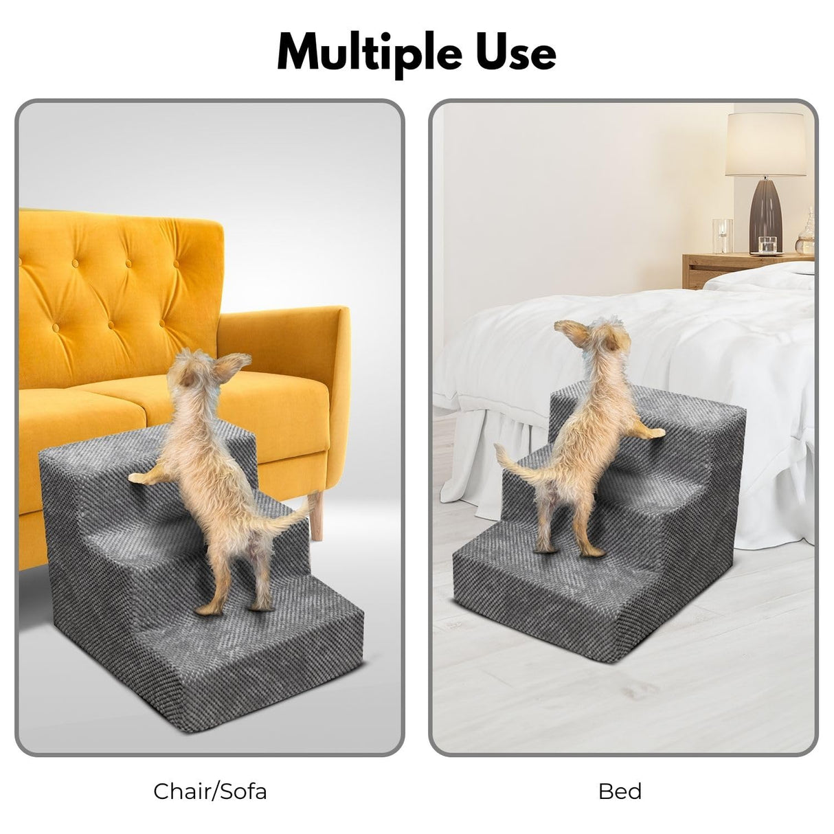 3-Step Detachable Memory Foam Pet Stairs with Removable Washable Cover Breathable, High Rebound, Easy-to-Clean, Corduroy Cover, Ideal for Small to Medium Pets, Grey