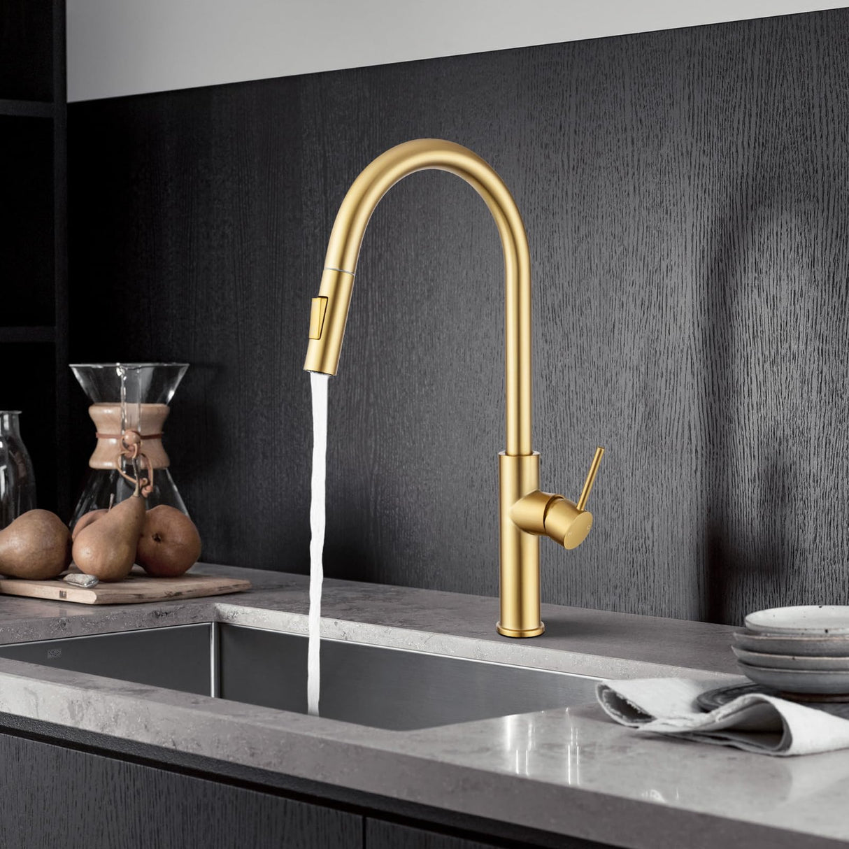 2 Mode Pull Out Kitchen Tap Swivel Gooseneck Laundry Sink Taps Faucet WELS Kitchen Mixer Tap(Brushed Yellow Gold)