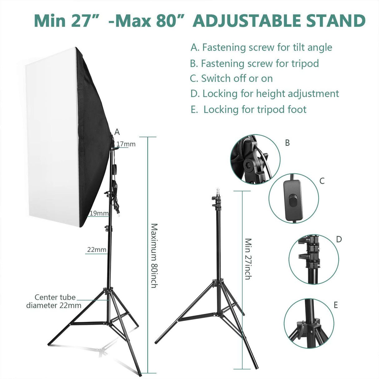 Photography Softbox Lighting Kit 2 x 25W LED Continuous Lighting Soft Box with Adjustable Light Stand for Portraits Video Shooting + Carry Bag