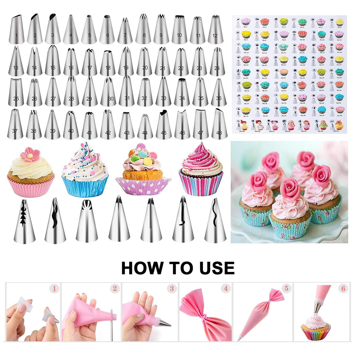 200 PCs Cake Decorating Supplies Kit for Beginners, Cake Decorating Tools, 1 Cake Turntable Stand with Piping Bags & Tips, 55 Piping Tips, 2 Spatula, Silicon Bag & Much More