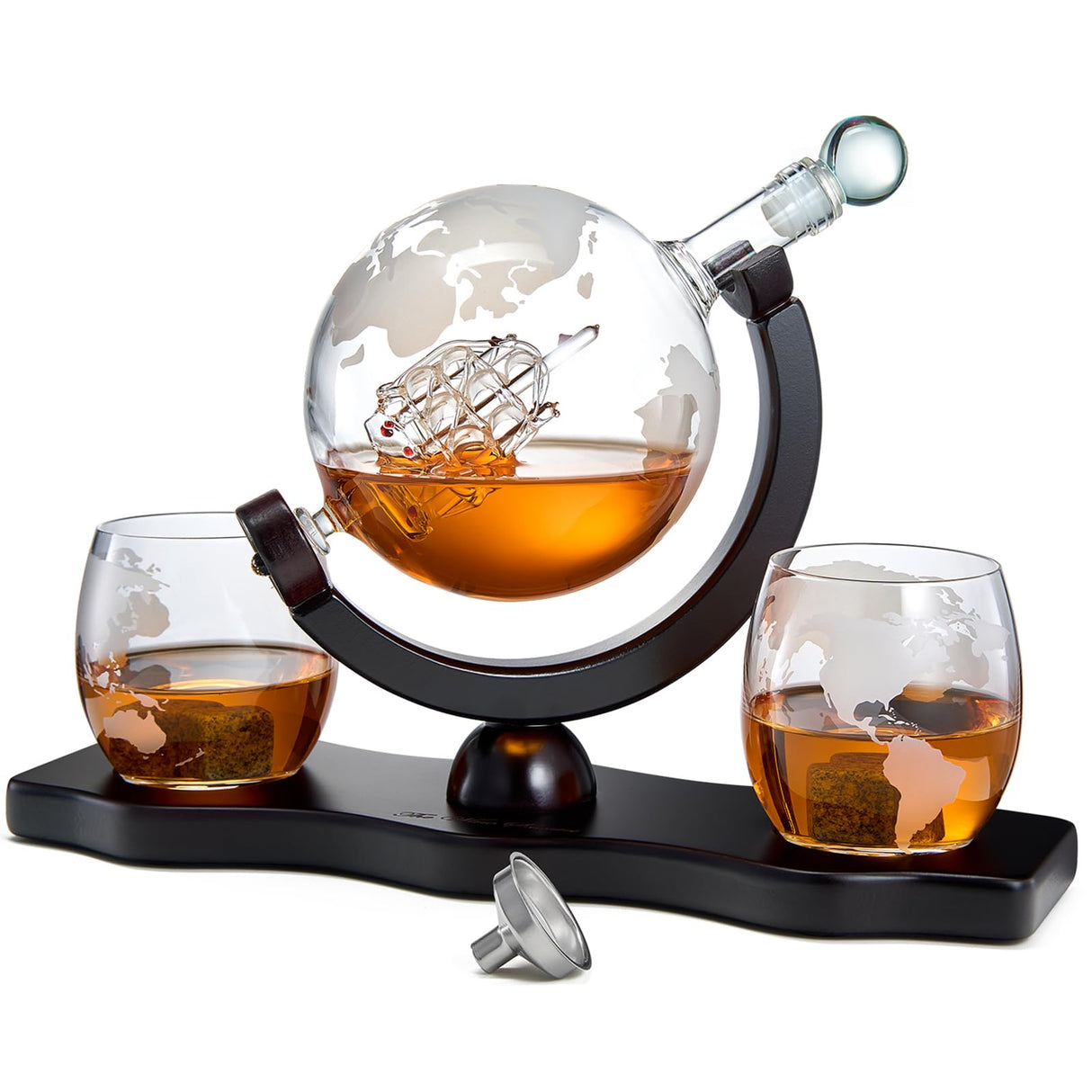 Whiskey & Wine Decanter Globe World Set with Globe Glasses Anniversary Birthday House Warming for Liquor Scotch Bourbon Vodka, for Him Husband, Globe The Wine Savant - 850ml - Whiskey Decanter Globe