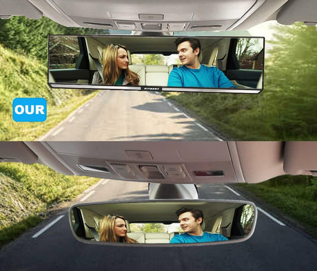 Rear View Mirror, Universal 12 Inch Interior Clip-on Panoramic Rearview Mirror for Car, HD Wide Angle Viewing Mirror to Reduce Blind Spot Effectively, Fits Most Car SUV Trucks – Clear