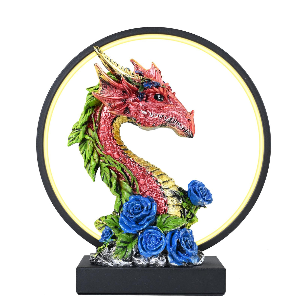 Hmusnwol-Dragon Figurines Lamp-Collectible Figurines-Dargon Statue - 13.18 inch LED Circle Table Lamp Figurine Dungeon and Dragons Gifts