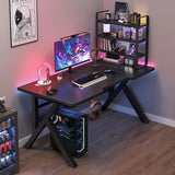 Large Gaming Desk, Black PC Computer Desk, Ergonomic Home Office Desk with Carbon Fiber Surface Gaming Table Workstation for Gift Idea