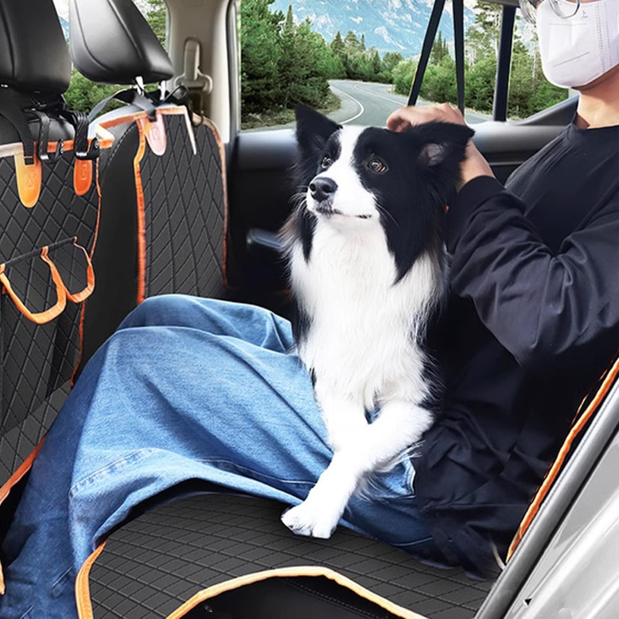 6 in 1 Split Dog Car Seat Cover for Back Seat, 100% Waterproof Dog Car Hammock with Mesh Visual Window and Storage Pocket, Back Seat Protector for Cars, Trucks, SUVs (Orange, 6 in 1)