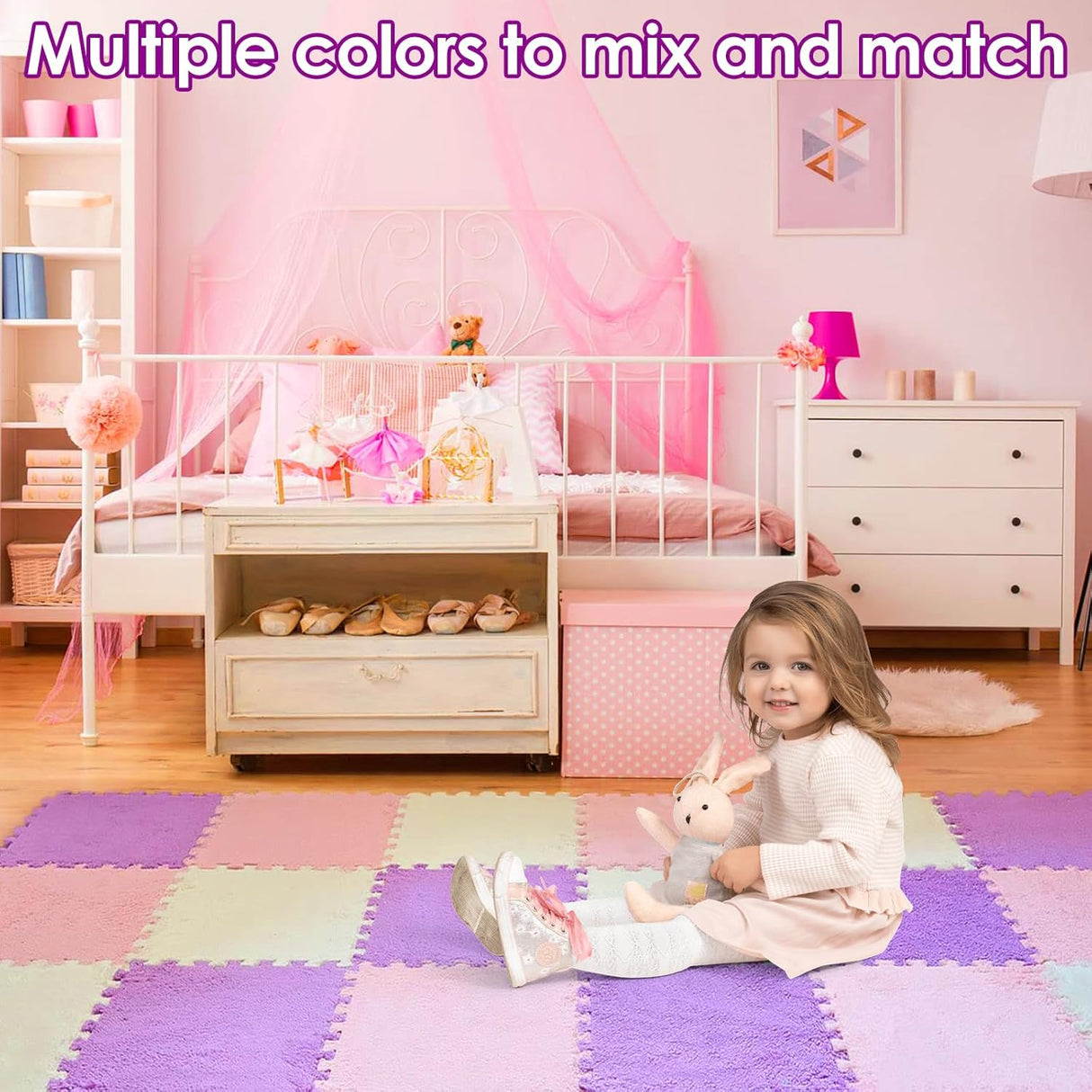 Fluffy Area Rug, 30cm Square Plush Foam Floor Mat Playmat for Kids, 4Pcs Shaggy Detachable Furry Carpet, Couch Cover Seat Cushion Play Mat for Bedroom Playroom Decor