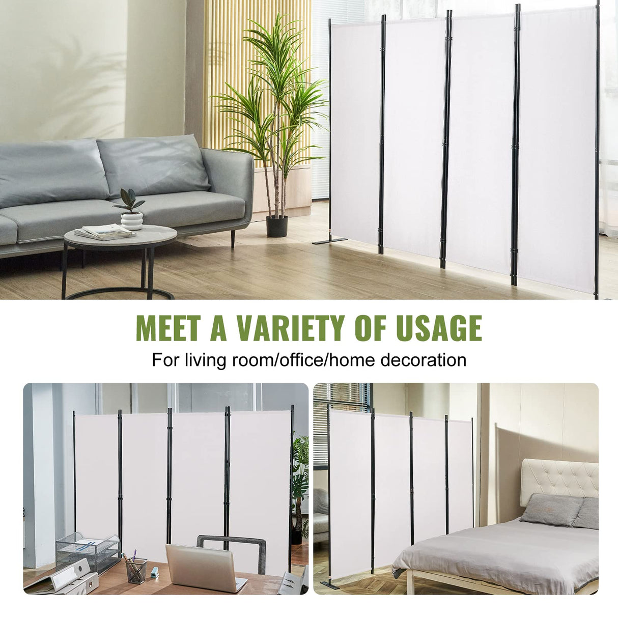 Room Divider, 5.6 ft Room Dividers and Folding Privacy Screens (4-Panel), Fabric Partition Room Dividers for Office, Bedroom, Dining Room, Study, Freestanding, White