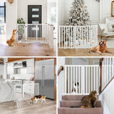 Wooden Pet Gate Dog Fence Retractable Safety Stair Barrier Security Door (White Large-139cm x 80cm x 1.8cm), Baby Playpen, Easy to Fold for Storage Cat Dog Enclosure, Include Two Support Feet