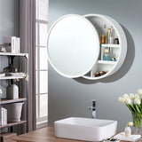 Round Mirror Cabinet Bathroom Medicine Vanity Wall Mirrored Cupboard with Storage Sliding Door White 60cm Diameter