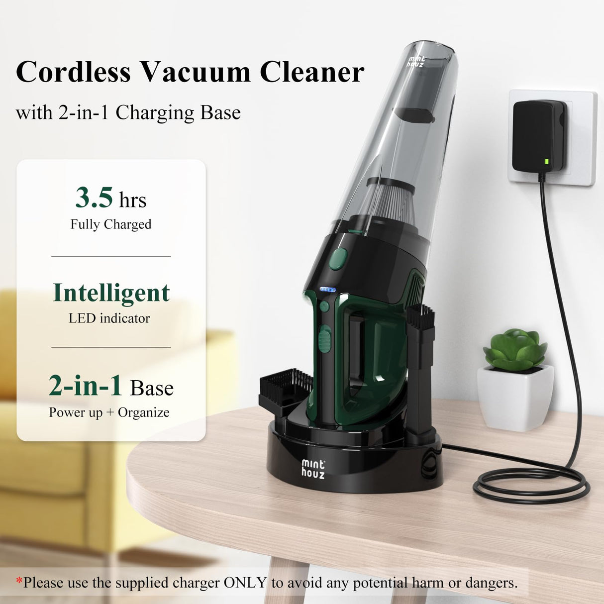 Minthouz Cordless Handheld Vacuum Cleaner, Charging Dock Version, 9000Pa Strong Suction dust buster with 120W Motor, Portable Hand Vacuum, LED Light for Car, Home & Office Cleaning