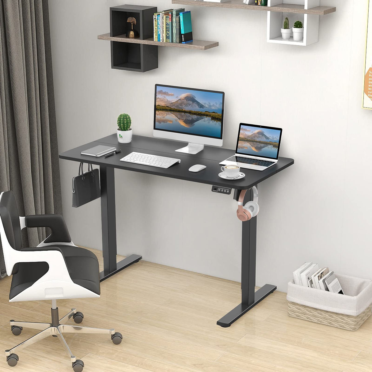 Height Adjustable Standing Desk Frame, Electric Sit Stand Desk Base with Automatic Memory Smart Handset (Black Frame, Without Desktop)