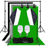 500W Continuous Lighting 50 x 70cm Softbox kit and Black White Gray Green Backdrops Soft Box Lighting Kit Portable Photo Studio with 2 x 25W LED Bulbs (AU Plug E27 Socket)