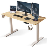 Electric Standing Desk Adjustable Height 160cm x 60cm Computer Desk Sit Stand Ergonomic Home Office Desk Memory Preset Table with Whole-Piece Desktop (White Frame + Oak Desktop)