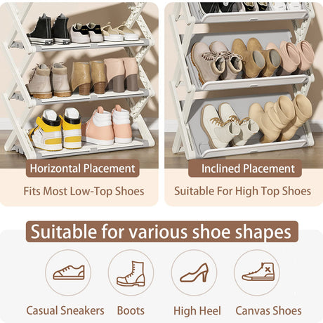 Foldable Shoe Rack, 4-Tier Installation-Free Shoe Rack, Free Standing Shoe Shelf Storage Organizer for Closet, Entryway, Balcony, Living Room, Bedroom, Brown