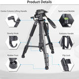 Camera Tripod for Camera, 159 cm Smartphone Tripod Stand with Phone Holder Mount、Bluetooth Wireless Remote and 2 Quick Release Plates Support Canon,Sony,Nikon,DSLR Camera, Cellphone, etc