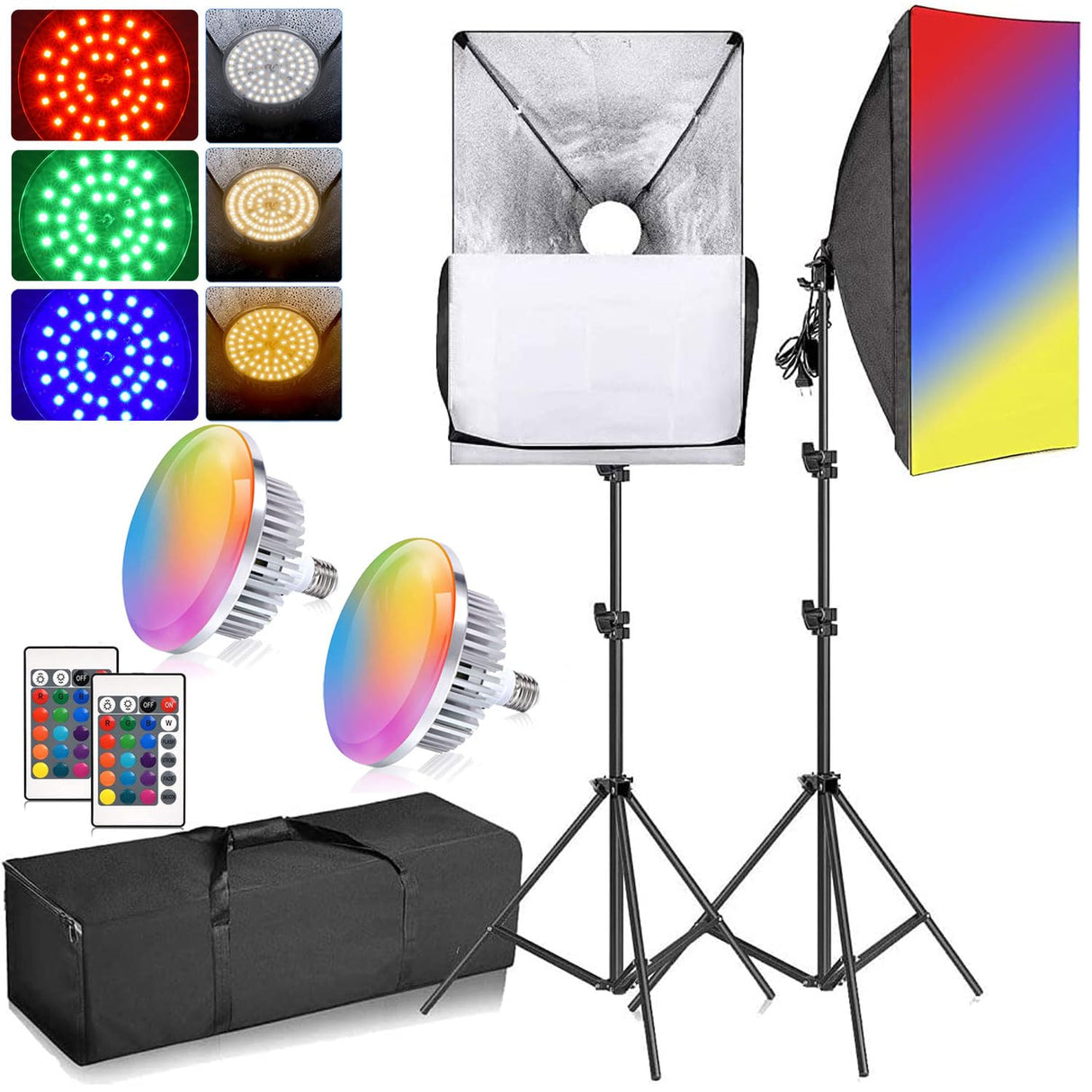 Photography Softbox Lighting Kit 2x150W 3200-6000K Dimmable RGB Soft Box Lights LED Continuous Lighting Kit Studio Equipment for Portrait Product Fashion Shooting.