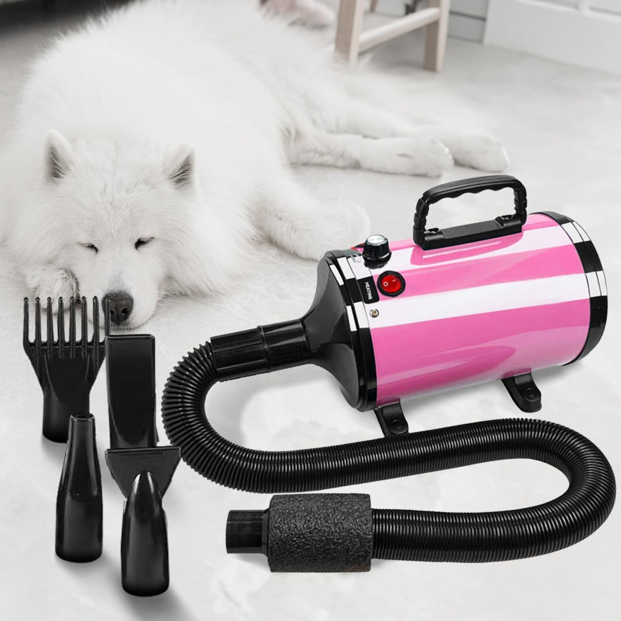 Easy Install Pet Dryer 2800W Basic Model Adjustable Temperature Mode & Wind, Control Button Version Pink