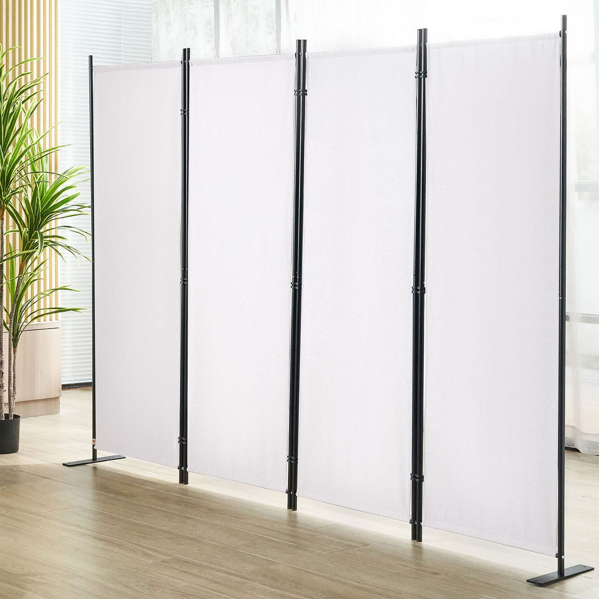 Room Divider, 5.6 ft Room Dividers and Folding Privacy Screens (4-Panel), Fabric Partition Room Dividers for Office, Bedroom, Dining Room, Study, Freestanding, White