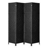 4 Panels Room Divider,Foldable Wooden Privacy Screen Dividers Partition Wall Screens for Home Pet Child Balcony Bedroom Bathroom, Portable Rattan Partition Separator Water-resistant,Black