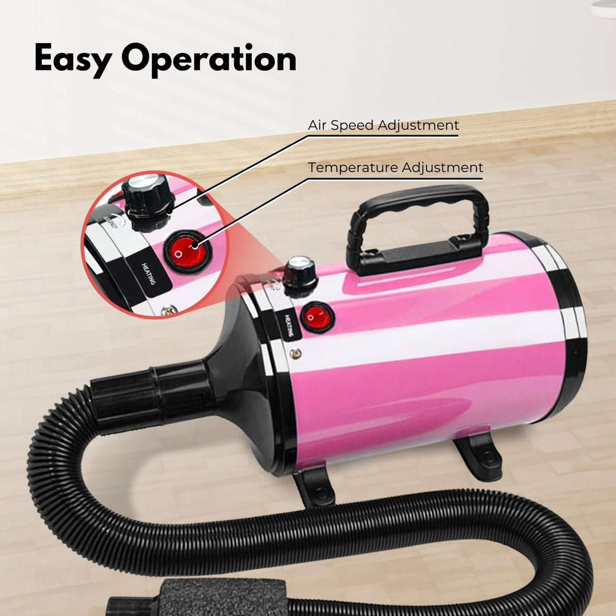 Easy Install Pet Dryer 2800W Basic Model Adjustable Temperature Mode & Wind, Control Button Version Pink