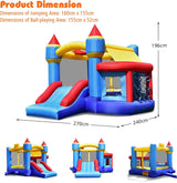 5-in-1 Inflatable Bounce House, Kids Jumper Bouncer w/Slide, Ball Shooting Area, 50 Ocean Balls, Stakes, Outdoor Indoor Jumping Bouncy Castle for Backyard Playground (Without Blower)