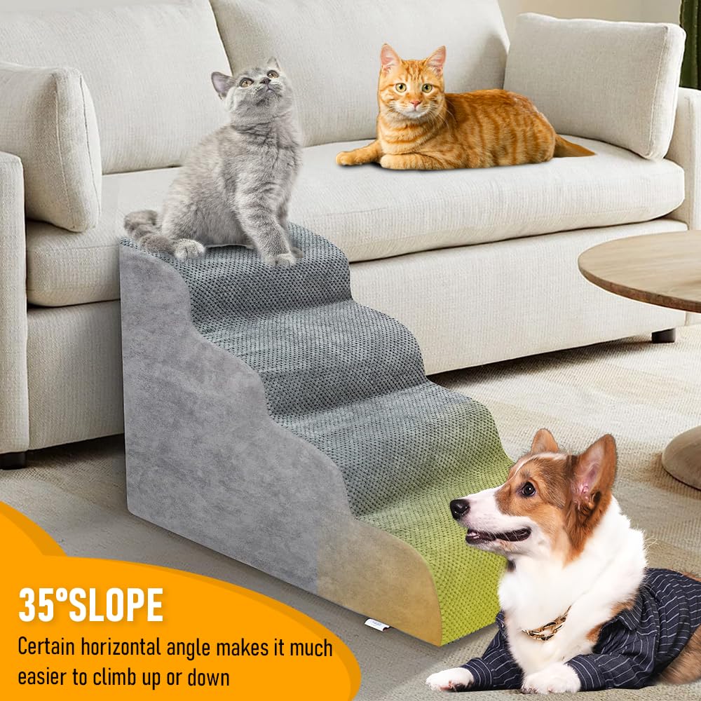 Dog Stairs 4 Tiers Dog Steps Pet Ramp Stairs for Couch and Bed Non-Slip 4-Step Pet Stairs, Small Dog Cat Ramp Pet Dog Steps 4 Tiers Training Stairs, Removable and Washable Case (4 Tiers)