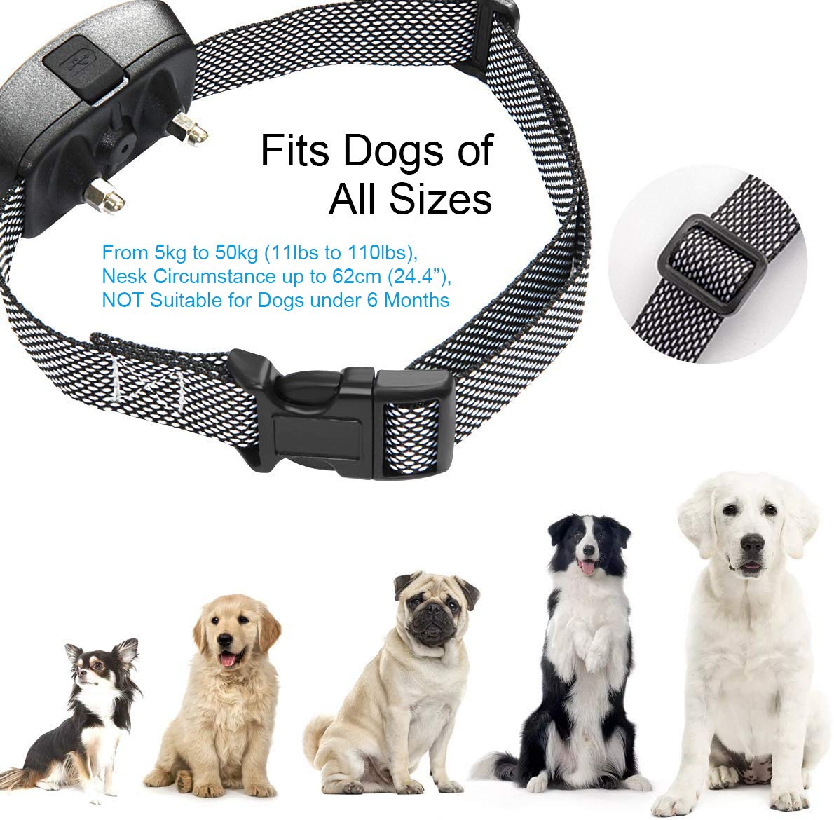 Dog Bark Collar, Anti Barking Training Collar, Smart Beep Vibration Shock, Rechargeable Excessive Barking Pet Corrector for Small Medium Large Dogs(Black)