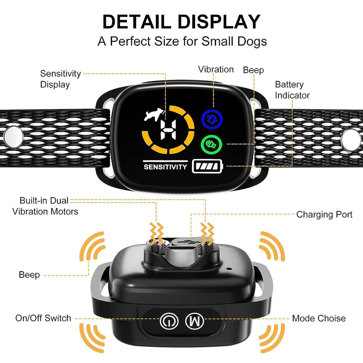 Dog Bark Collar, No Shock Smart Collar for Dog Training, Rechargeable Shockless Smart Anti Barking Collar with 6 Adjustable Sensitivity Beep Vibration for Small Dogs