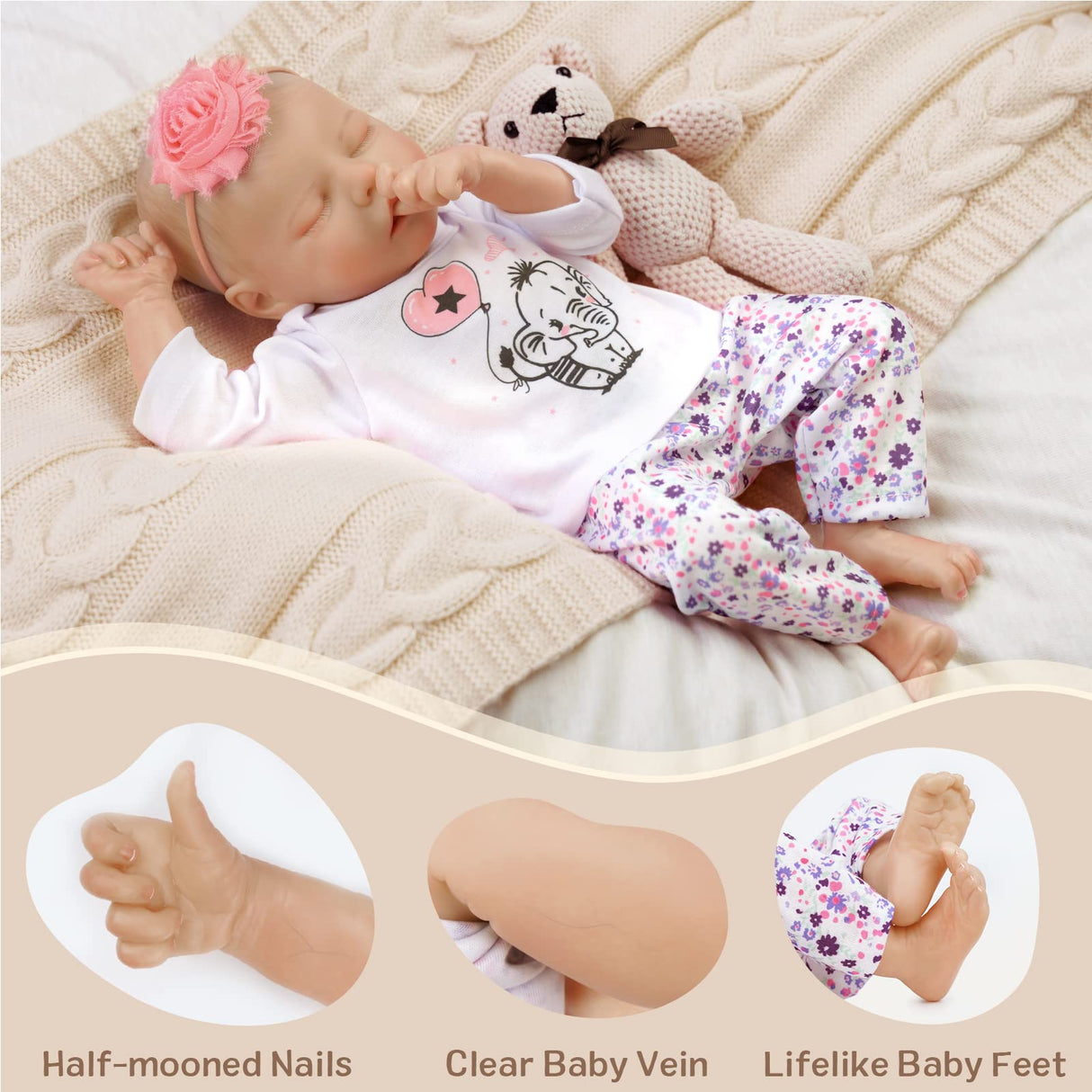 Lifelike Reborn Baby Dolls Girl 17 Inch Full Body Vinyl Washable Realistic Newborn Baby Dolls with Clothes and Toy Accessories for Kids Age 3+