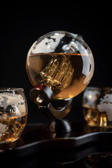 Whiskey & Wine Decanter Globe World Set with Globe Glasses Anniversary Birthday House Warming for Liquor Scotch Bourbon Vodka, for Him Husband, Globe The Wine Savant - 850ml - Whiskey Decanter Globe