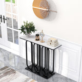 Console Table, Faux Marble Entryway Table with Adjustable Foot Pads, Metal Frame & Anti-Tipping Kits, Hallway Foyer Table, Side Table Behind Couch for Living Room, White & Black 100 cm