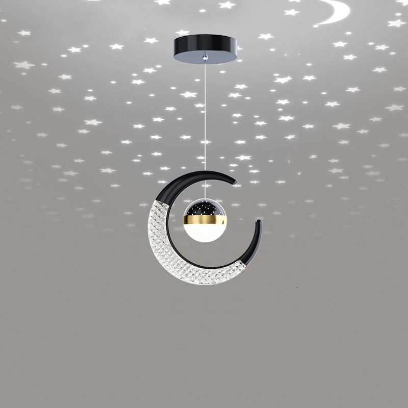 Moon Pendant Lamp, Ceiling Lamp, Creative Styling, for Bedroom Living Room Restaurant Bar Kitchen (Gold, Cool White)