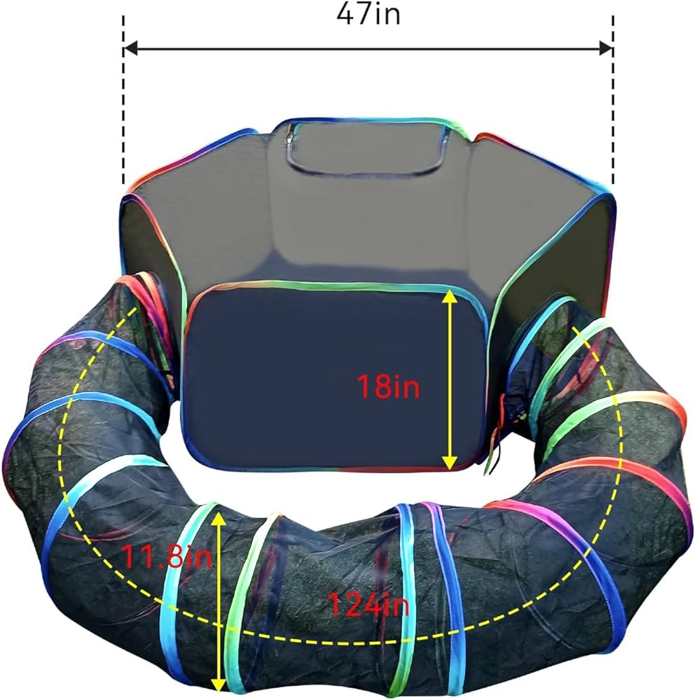 Outdoor Cat Enclosures, Portable Cat Tent for Outside Cat Playpen Enclosed with Tunnel, Small Animal Playpen Guinea Pig Rabbit Cage,Pop Open Exercise Yard Fence with Top Cover