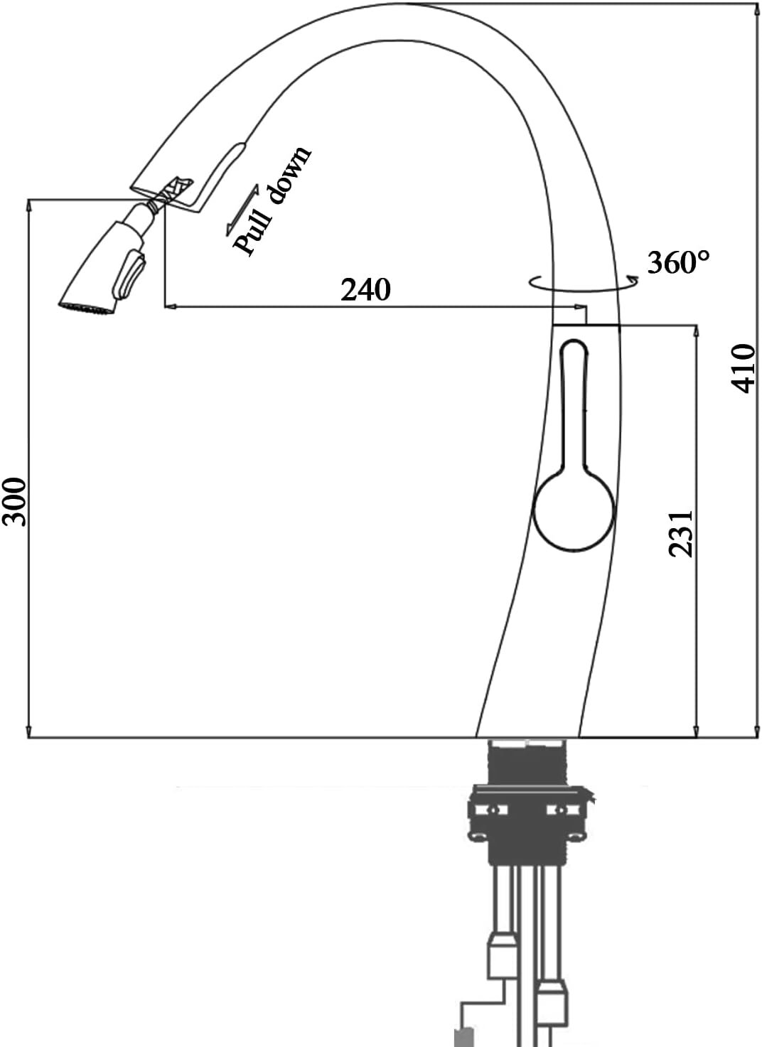 ACA International WELS Kitchen Mixer Tap High-Arc Kitchen Tap 2-Mode Spray Pull Out Kitchen Sink Tap