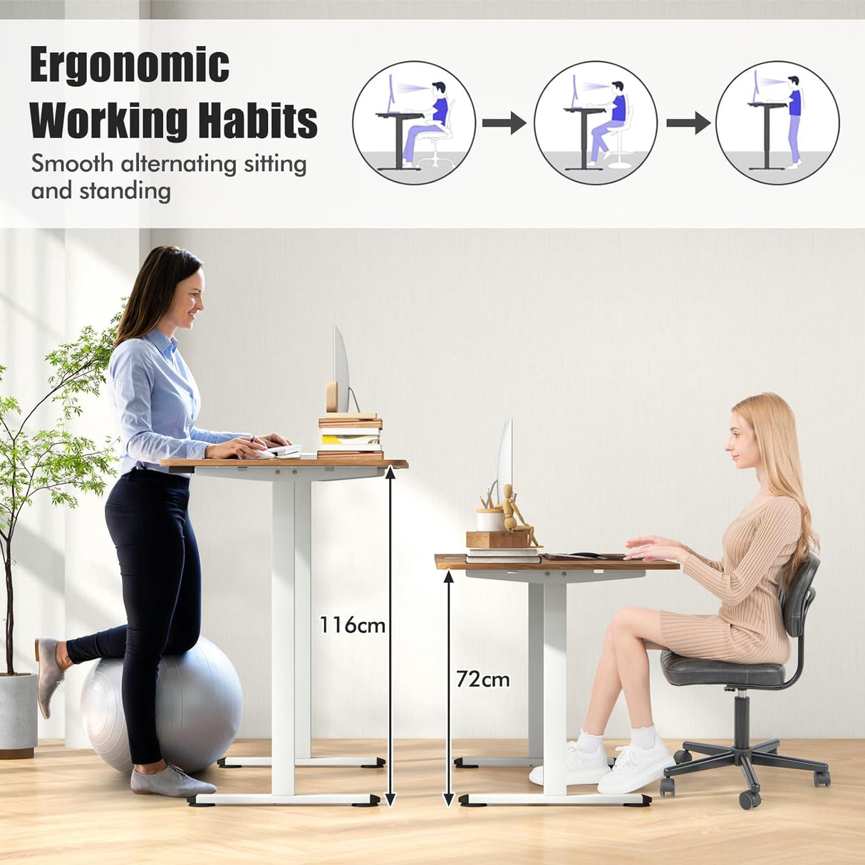 Large Electric Standing Desk, Height Adjustable Sit to Stand Desk, Metal Frame & Powerful Motor, Button Controller, Ergonomic Standing Workstation (Rustic Brown) 140 x 70cm