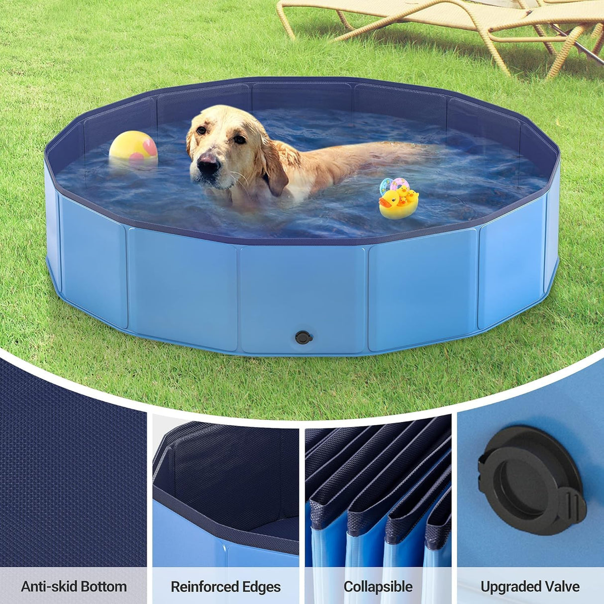 Foldable Dog Pool, Collapsible Hard Plastic Dog Swimming Pool,Portable Bath Tub for Pets Dogs and Cats,Pet Wading Pool Portable Suitable for Indoor and Outdoor use