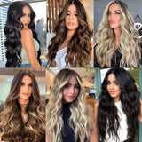 Clip in Long Wavy Synthetic Hair Extension 20 Inch 4PCS Dark Golden Mix Beige Blonde Highlights Hairpieces Thick Double Weft Hair Extension for Women (4pcs, 20Inch, P86/613#)