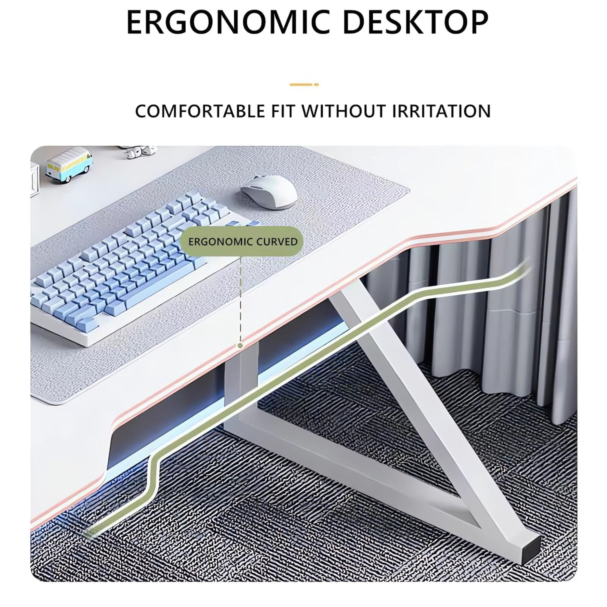 Large Gaming Desk,Ergonomic Lage Gaming Desk,K-Shaped Computer Desk,Home Office Workstation,Space-Saving,Easy to Assemble (White, 100CM)