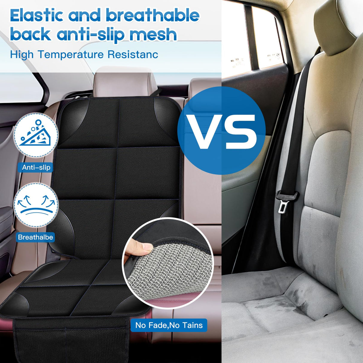 Car seat Protection pad 600D Fabric Carseat Seat Protectors, 2 Pack Seat Protector Under Baby Pet Car Seat with Non-Slip Backing, Thickest Padding, Mesh Storage Pockets