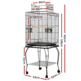 Bird Cage 53 x 53 x 145cm Large Guinea Pig Pet Birds Parrot Ferret Cages Aviary Budgie Finch Canary Stand Toys,Black 2 Perch with Wheel + Slide-Out Removable Tray