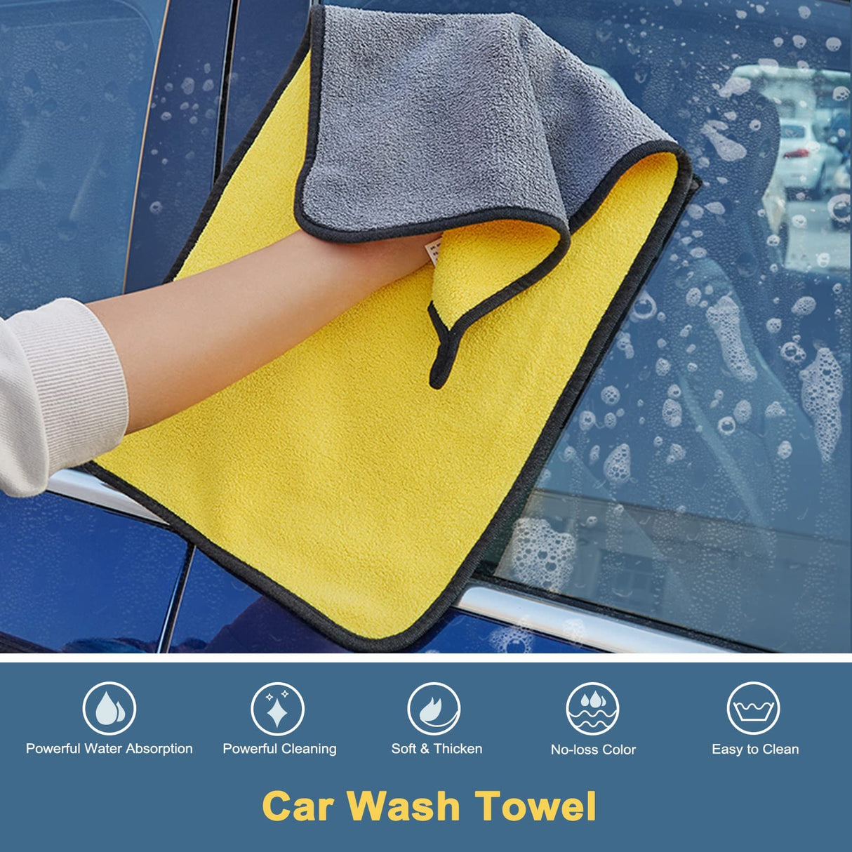 Car Wash Brush Kit, 5 Pack Detachable Chenille Microfiber Car Wash Mop Head with Long Handle, 180° Rotating Brush Extension Pole with Car Wash Mitt and Towel Cleaning Kit for RV Truck Camper