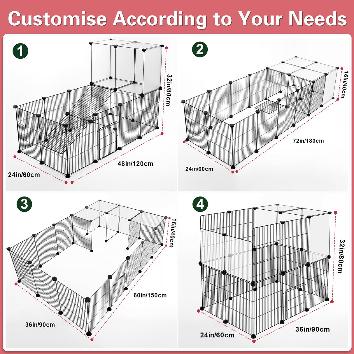 24 Panels Small Animal Pet Playpen,72" x 24" x 16" Small Animal Cage,Expandable C&C Cage for Guinea Pigs, Metal Grids Hedgehog Cage Guinea Pig Cages,Rabbit Cage Indoor with PVC Waterproof Mat