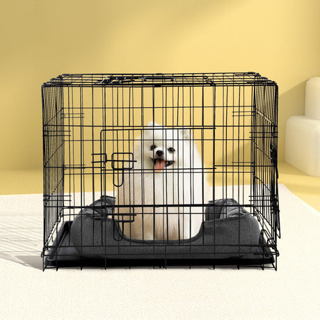 Dog Crate Cage 36" Pet Kennel Crates Puppy Cat Fence House Outdoor Indoor Portable Carrier, Metal Wire with Triple Doors Lockable Foldable with Removable Tray and Handle