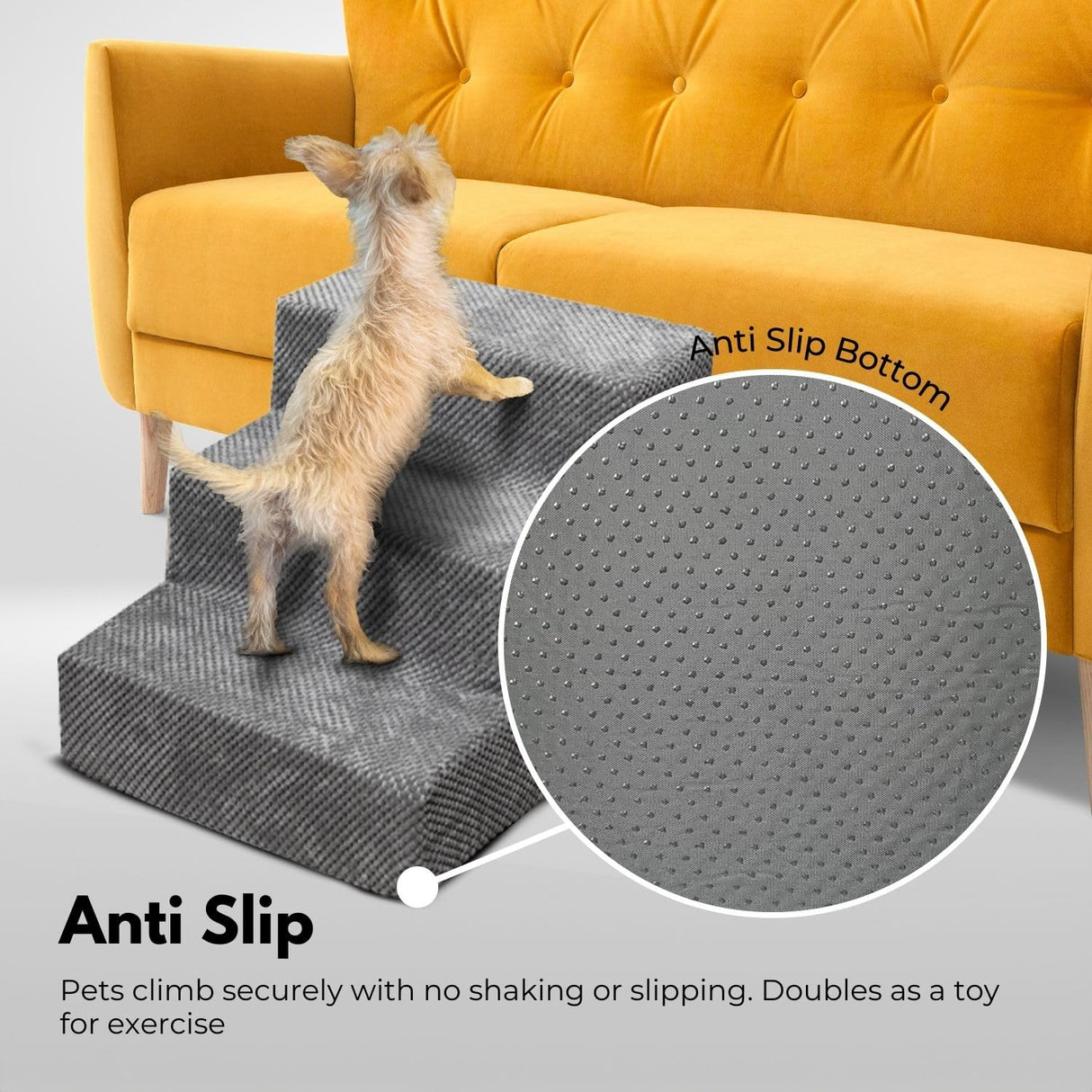 3-Step Detachable Memory Foam Pet Stairs with Removable Washable Cover Breathable, High Rebound, Easy-to-Clean, Corduroy Cover, Ideal for Small to Medium Pets, Grey