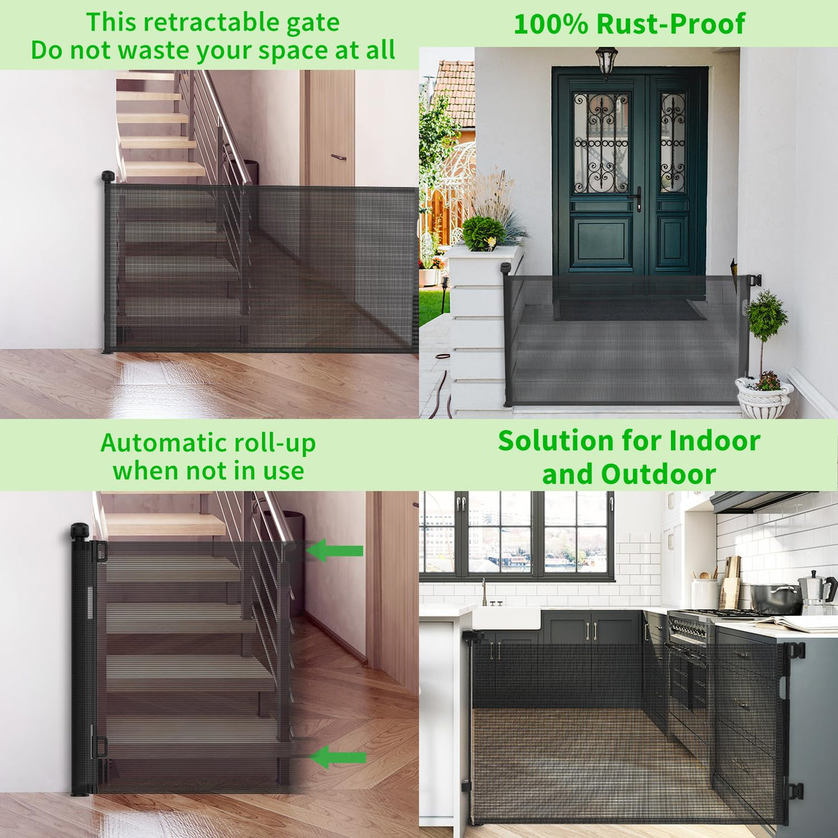 Upgraded Retractable Baby Gate for Stairs, 33"Tall Expands 70"Wide Ideal Safety Solution Dog Gate for Stairs Doorways Hallways Indoor/Outdoor Mesh Baby Gate Retractable Screen Door(Black,86CMx180CM)