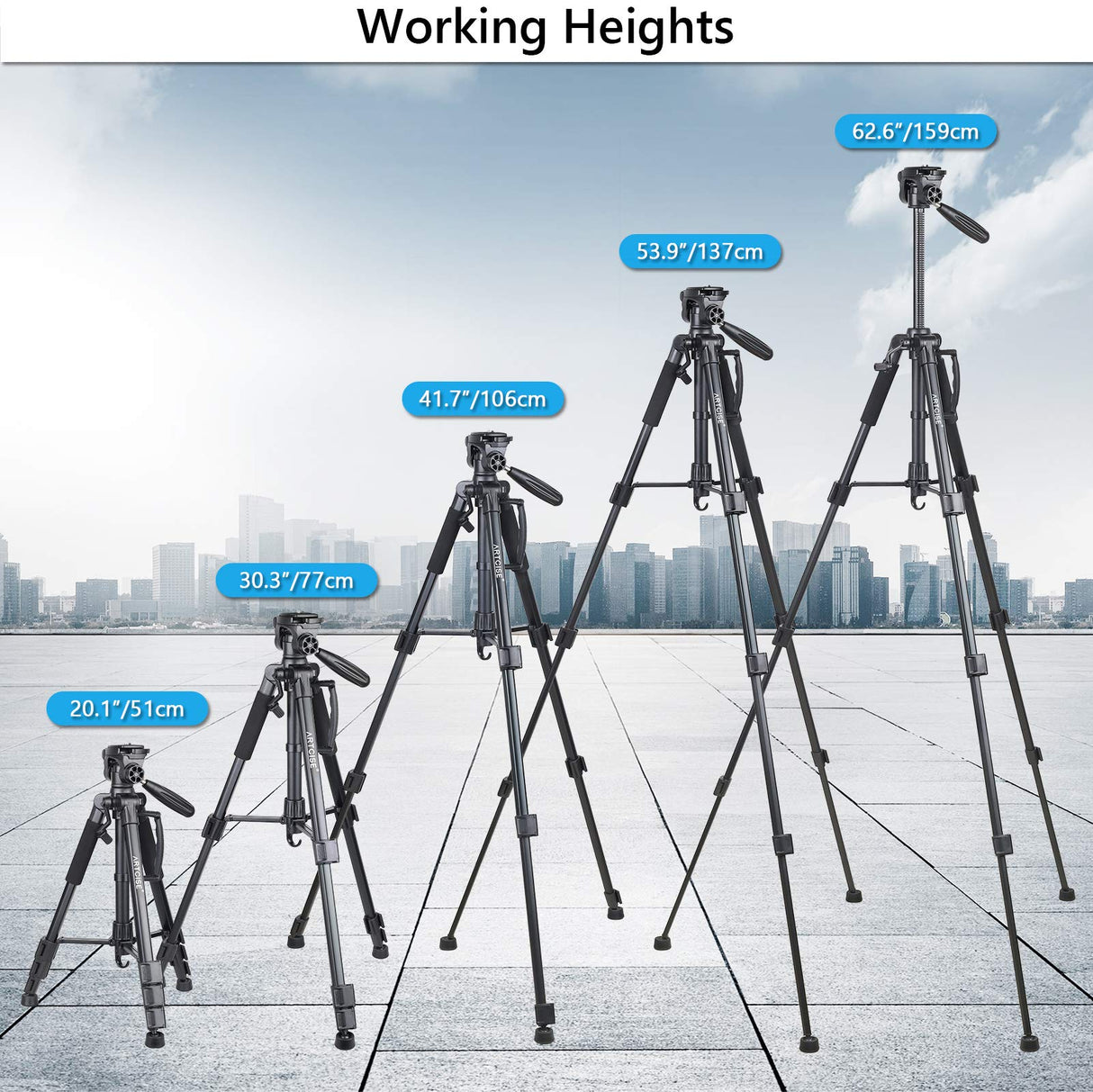 Camera Tripod for Camera, 159 cm Smartphone Tripod Stand with Phone Holder Mount、Bluetooth Wireless Remote and 2 Quick Release Plates Support Canon,Sony,Nikon,DSLR Camera, Cellphone, etc